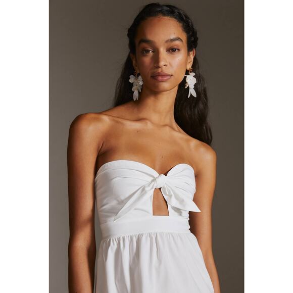 New Anthropologie Strapless Tie-Front Midi Dress $160 MEDIUM White Cutout Tiered - Picture 5 of 7